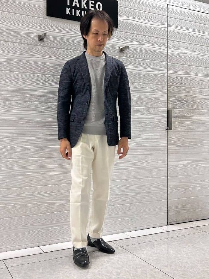 井出恭輔さんの「TAKEO KIKUCHI｜【尾州織】リネンブレンド メッシュ ジャケット」を使ったコーディネート