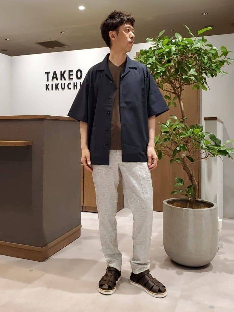 ishidaさんの「TAKEO KIKUCHI｜【尾州織】リネンブレンド メッシュパンツ」を使ったコーディネート