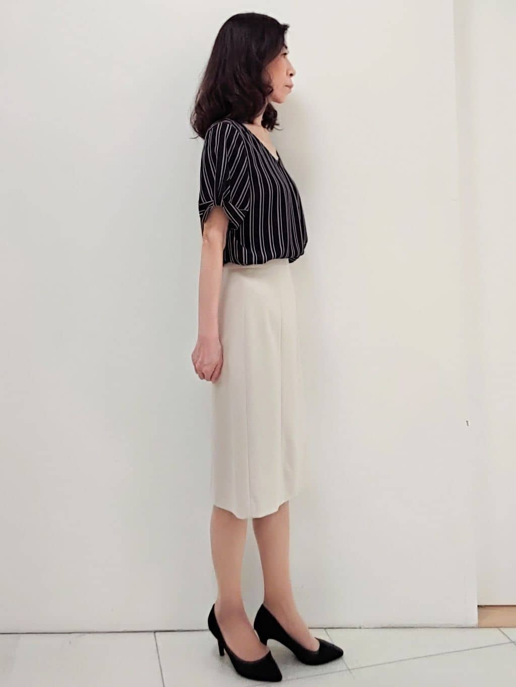 tocoさんの「COUP DE CHANCE｜【日本製/洗える】ストレッチ素材Ａラインスカート」を使ったコーディネート