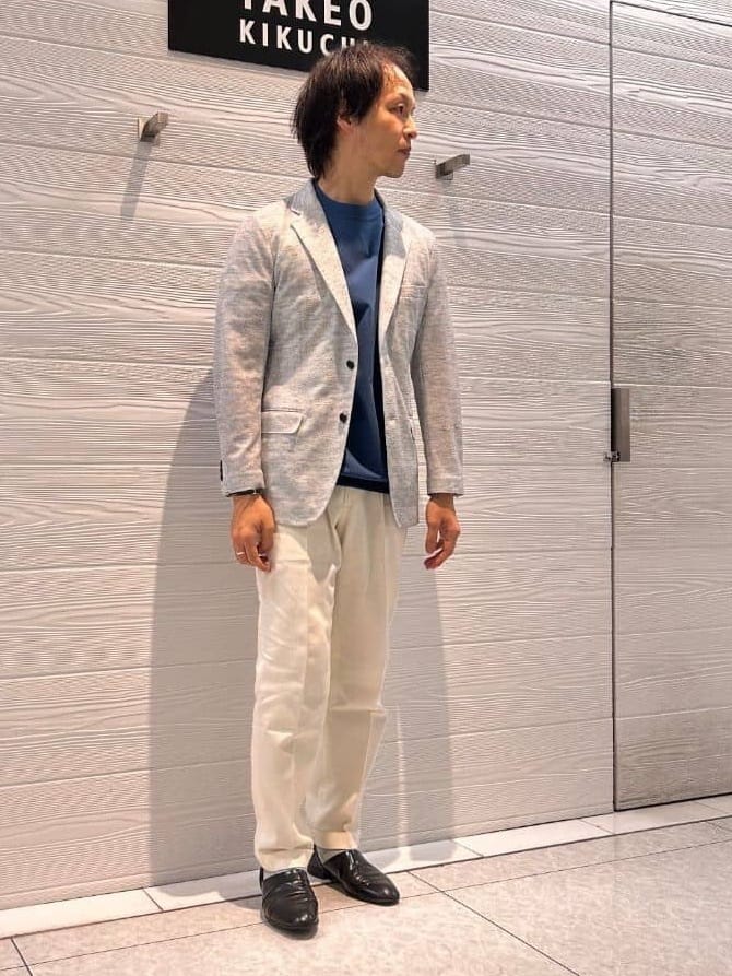 井出恭輔さんの「TAKEO KIKUCHI｜【尾州織】リネンブレンド メッシュ ジャケット」を使ったコーディネート