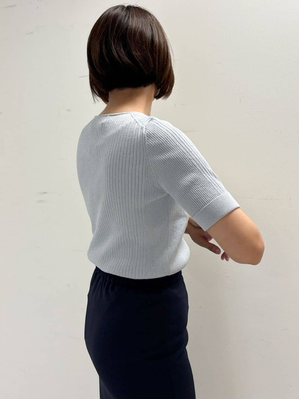 keikoさんの「COUP DE CHANCE｜【洗える／日本製／ハートネック】5分袖ラメ入りニットトップス」を使ったコーディネート