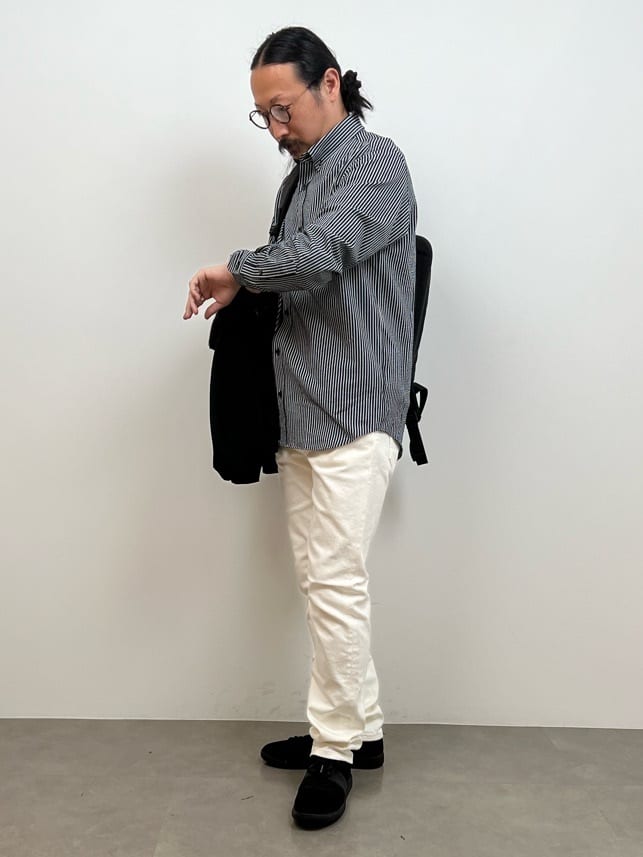 川口(髭長髪)さんの「TAKEO KIKUCHI｜【抗菌防臭/シーズンレス】シアサッカー ジャージシャツ」を使ったコーディネート