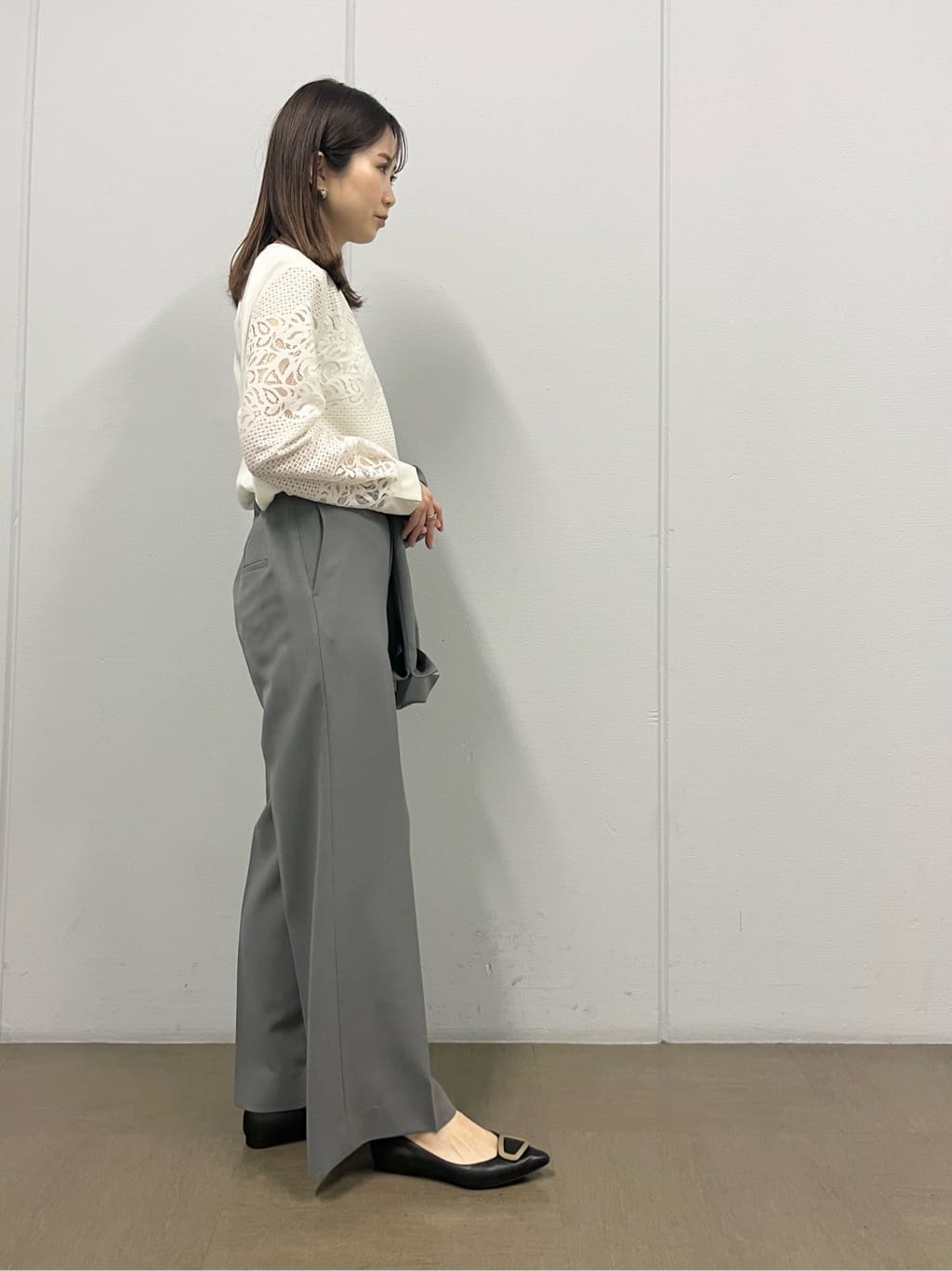 shokoさんの「INDIVI｜【定番スーツ／UVケア／洗える】ウール調ノーカラージャケット」を使ったコーディネート