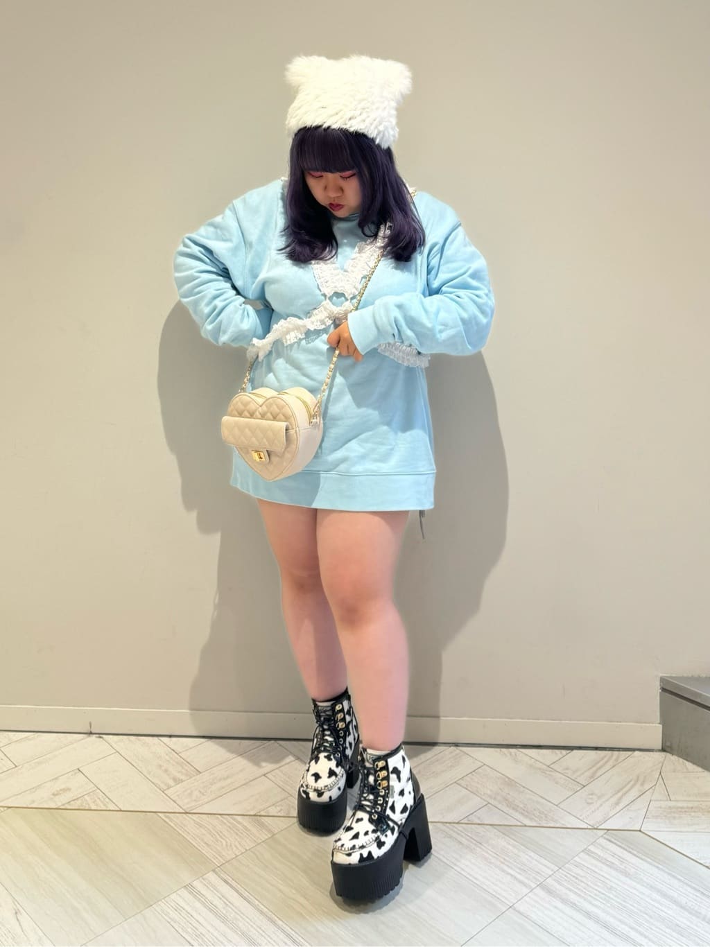 sayakaさんの「ESPERANZA｜ロングファーくまみみニット帽」を使ったコーディネート