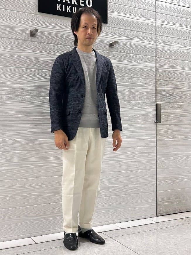 井出恭輔さんの「TAKEO KIKUCHI｜【尾州織】リネンブレンド メッシュ ジャケット」を使ったコーディネート