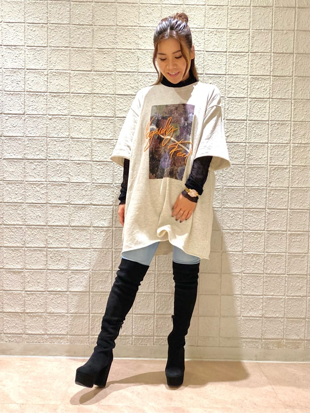 Akiさんの「ESPERANZA｜厚底ラク盛りニーハイブーツ」を使ったコーディネート