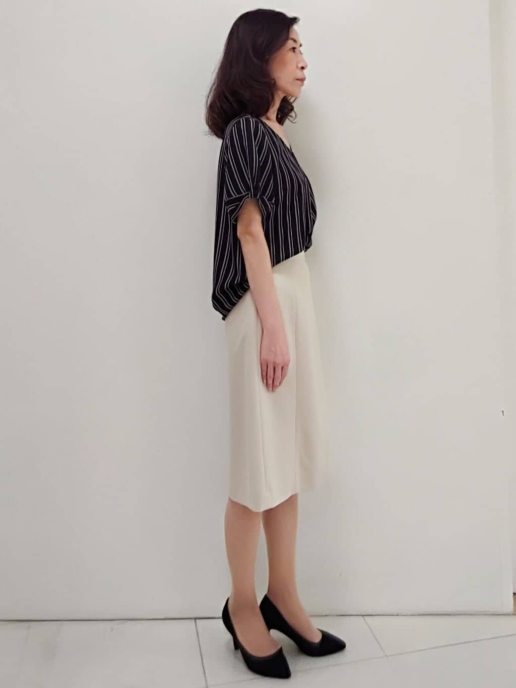 tocoさんの「COUP DE CHANCE｜【日本製/洗える】ストレッチ素材Ａラインスカート」を使ったコーディネート