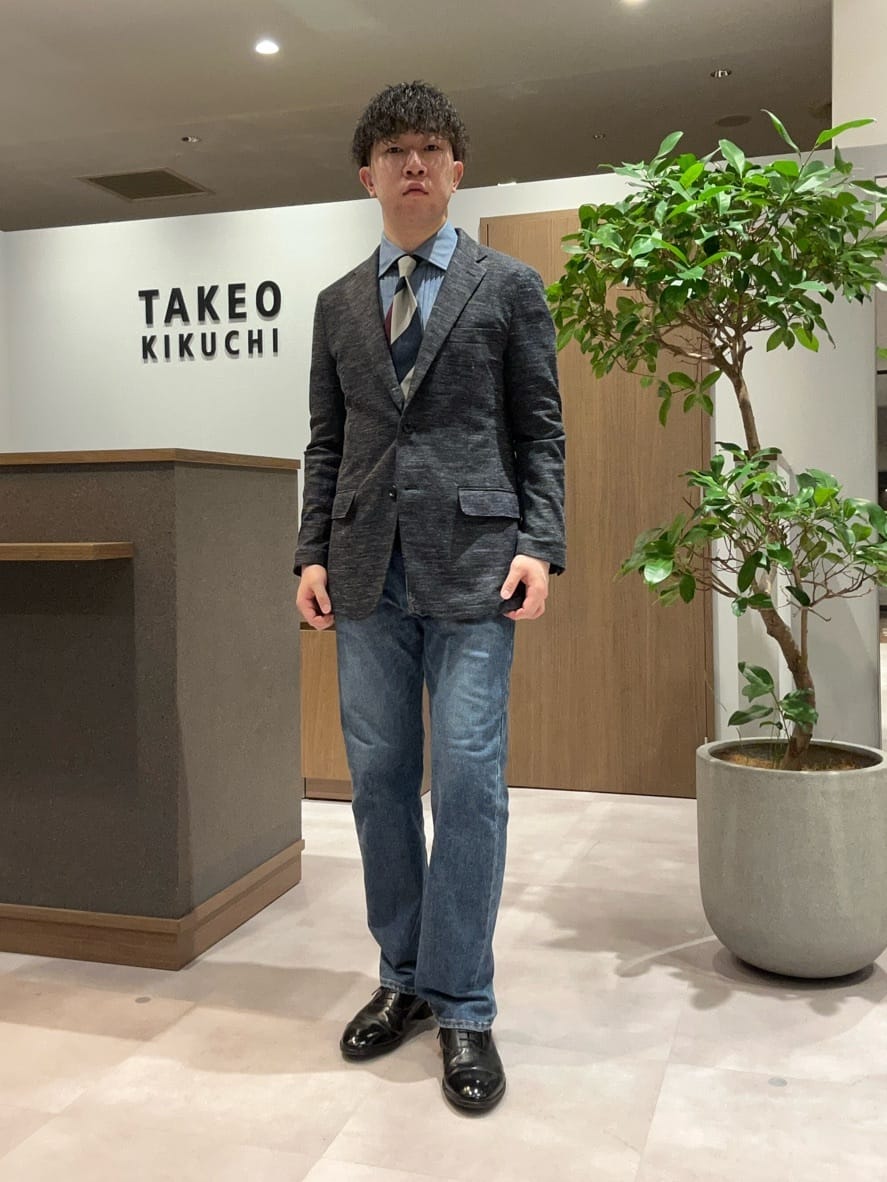 コウノ モトヤさんの「TAKEO KIKUCHI｜【尾州織】リネンブレンド メッシュ ジャケット」を使ったコーディネート