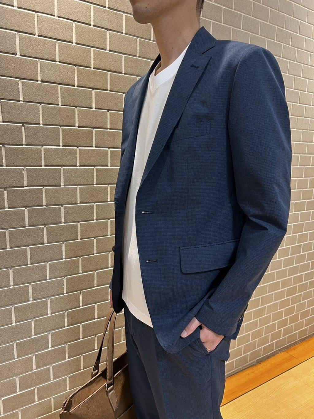 カニぞうさんの「TAKEO KIKUCHI｜【抗菌防臭】COOL DOTS（R）ドビープリント ジャケット」を使ったコーディネート