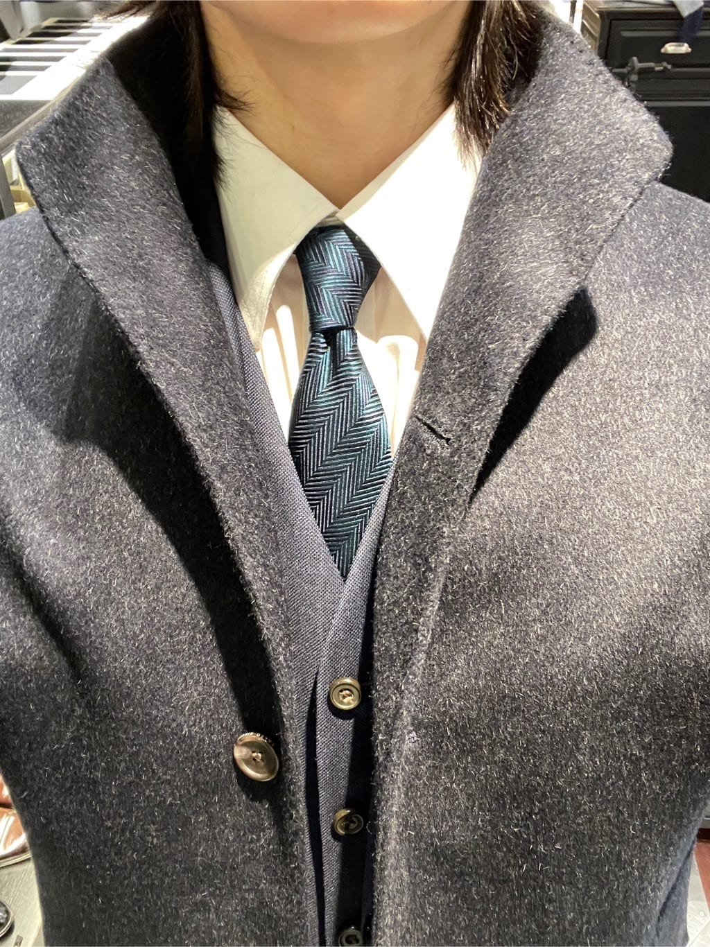 Tightさんの「TAKEO KIKUCHI｜【ウールカシミヤブレンド】ビーバー調 スタンドカラー コート」を使ったコーディネート