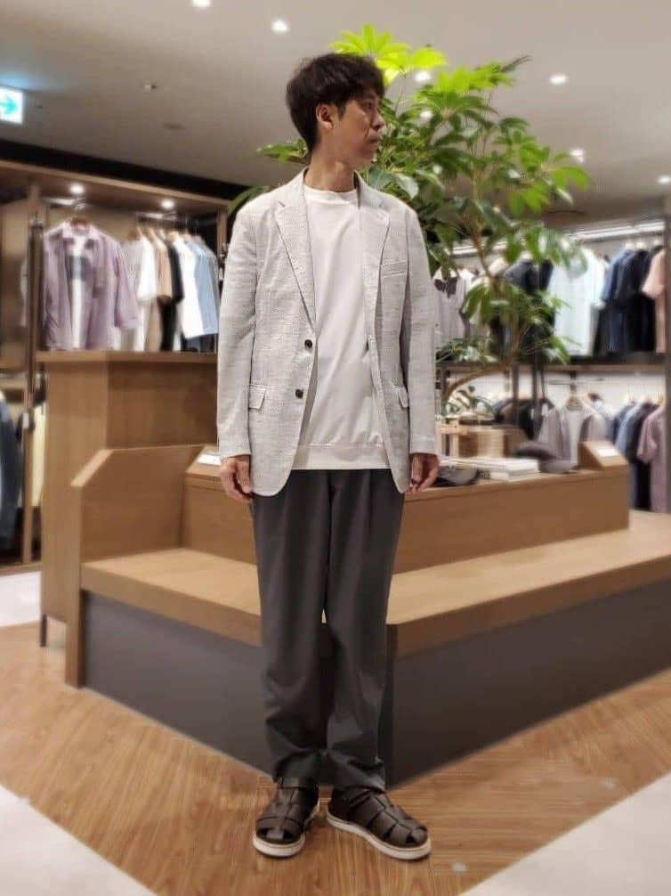 ishidaさんの「TAKEO KIKUCHI｜【尾州織】リネンブレンド メッシュ ジャケット」を使ったコーディネート