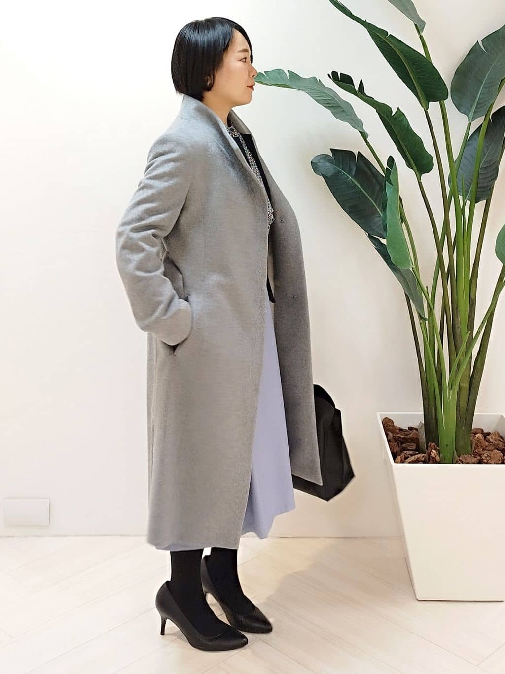 s u g iさんの「UNTITLED｜【日本製／2WAY衿】スタンドカラー ロングコート」を使ったコーディネート