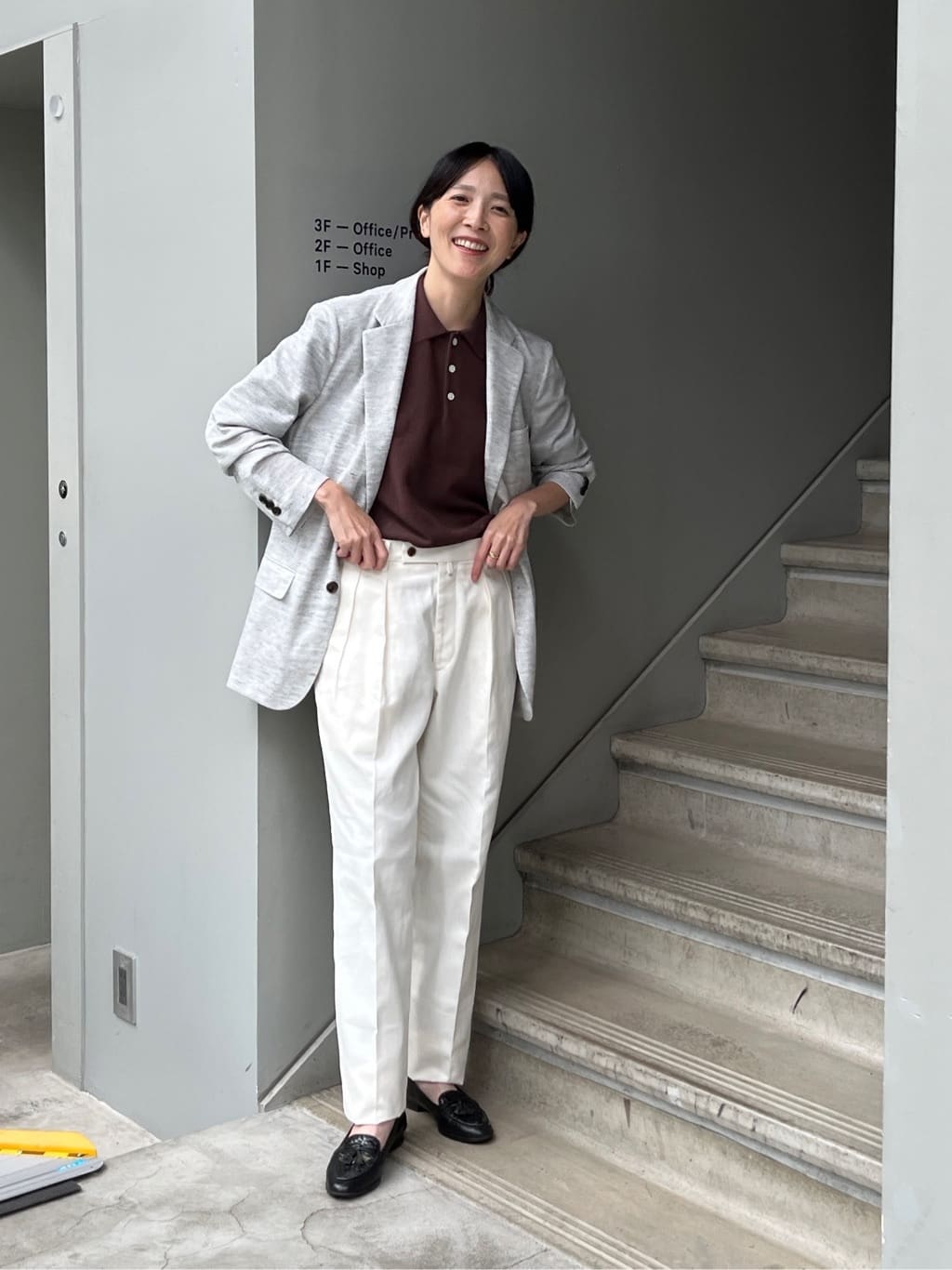 神野（jinno）さんの「TAKEO KIKUCHI｜【尾州織】リネンブレンド メッシュ ジャケット」を使ったコーディネート