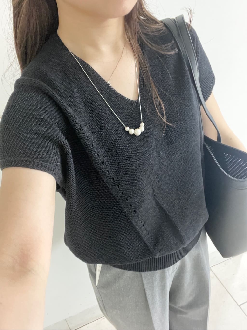 kahoさんの「INDIVI｜【セレモニーにおすすめ！】パール調トップネックレス」を使ったコーディネート