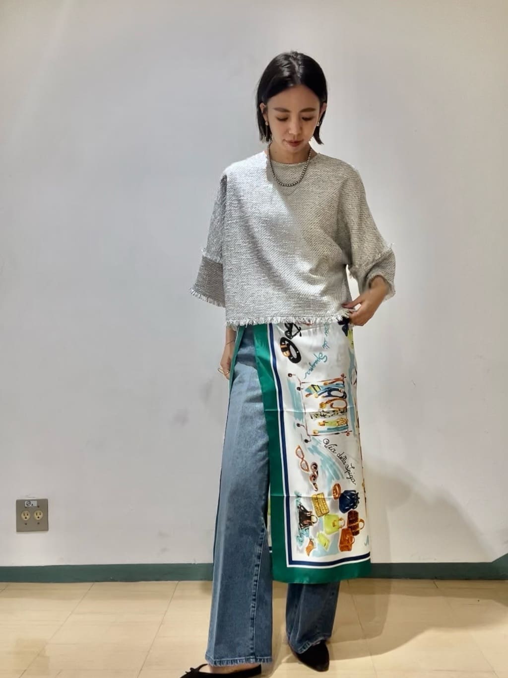 RISAさんの「UNTITLED｜【古畑星夏さん着用】トルソープリントスカーフ」を使ったコーディネート