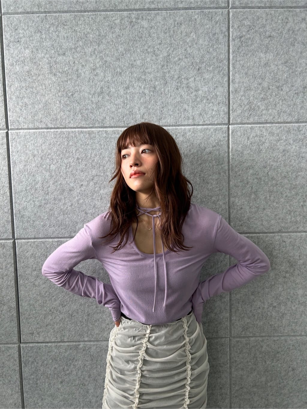 miyu maesakaさんの「CODE A｜◆front ribbon jersey tops」を使ったコーディネート