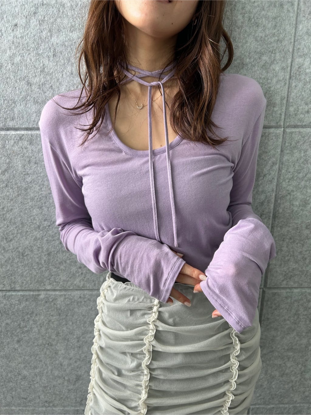 miyu maesakaさんの「CODE A｜◆front ribbon jersey tops」を使ったコーディネート