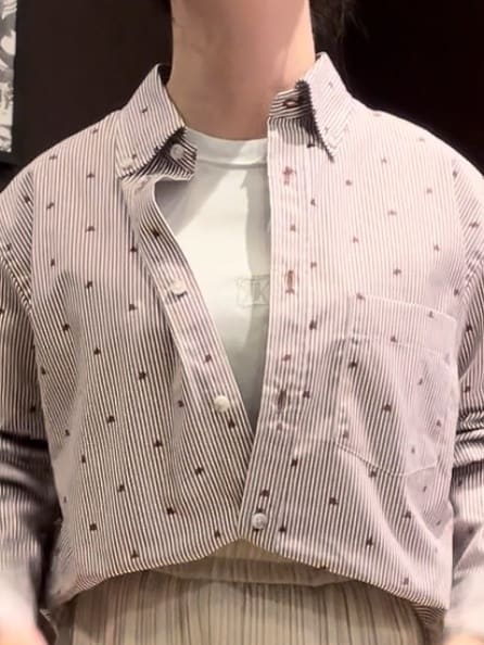さりーちゃんさんの「TAKEO KIKUCHI｜ハットモチーフ ジャカード ストライプ シャツ」を使ったコーディネート