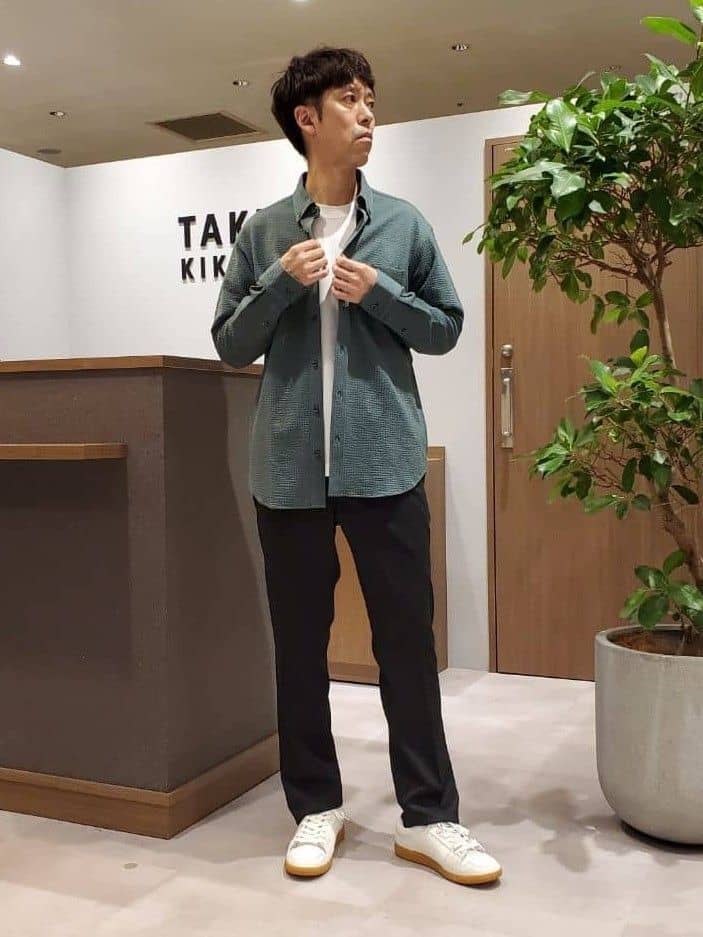 ishidaさんの「TAKEO KIKUCHI｜【抗菌防臭/シーズンレス】シアサッカー ジャージシャツ」を使ったコーディネート