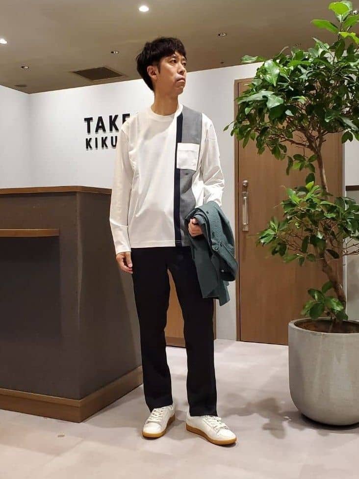 ishidaさんの「TAKEO KIKUCHI｜【抗菌防臭/シーズンレス】シアサッカー ジャージシャツ」を使ったコーディネート