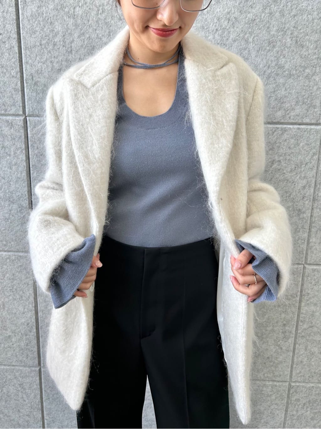harunaさんの「CODE A｜shaggy jacket coat」を使ったコーディネート