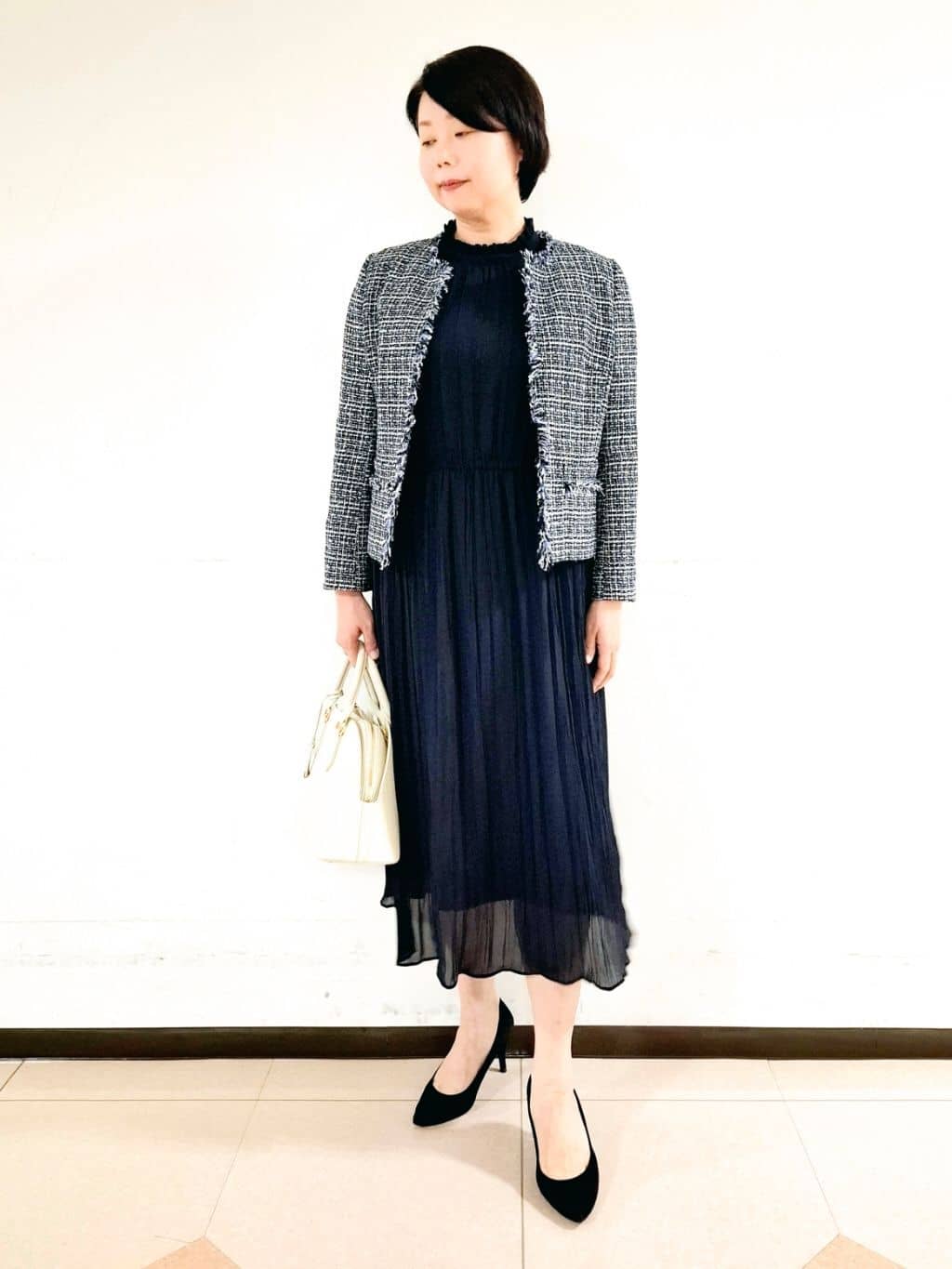 ねぎさんの「UNTITLED｜◆【入卒/セレモニー/通勤】ラメツイード ノーカラージャケット」を使ったコーディネート