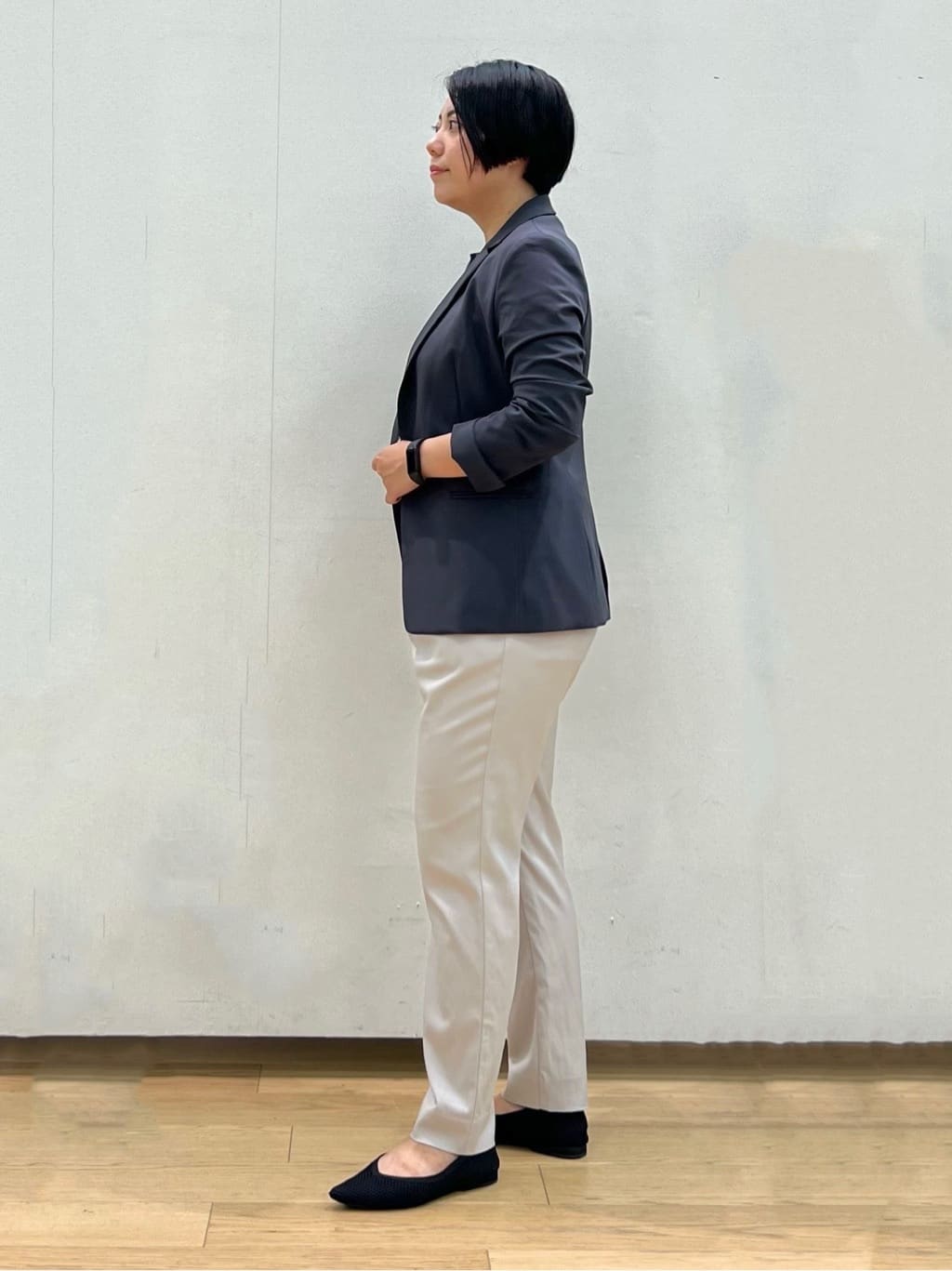 shimaさんの「INDIVI｜【洗える/UVケア/エコ/日本製】ストレッチノーカラージャケット」を使ったコーディネート