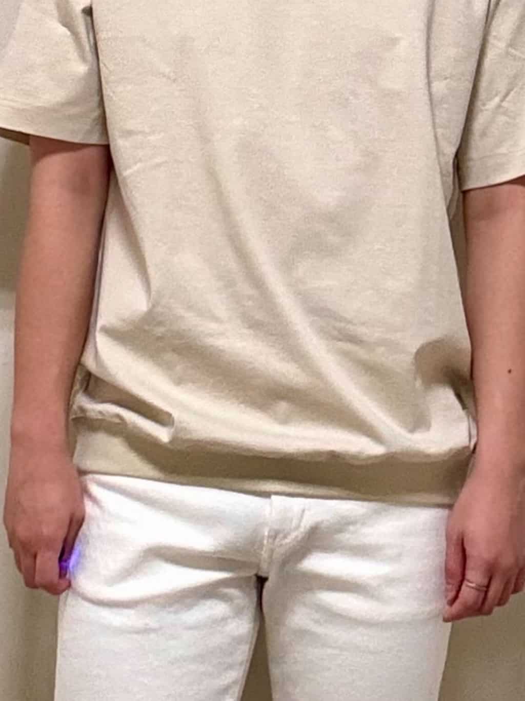 中村さんの「TAKEO KIKUCHI｜【抗菌防臭／5サイズ展開】ハイゲージポンチ Tシャツ」を使ったコーディネート