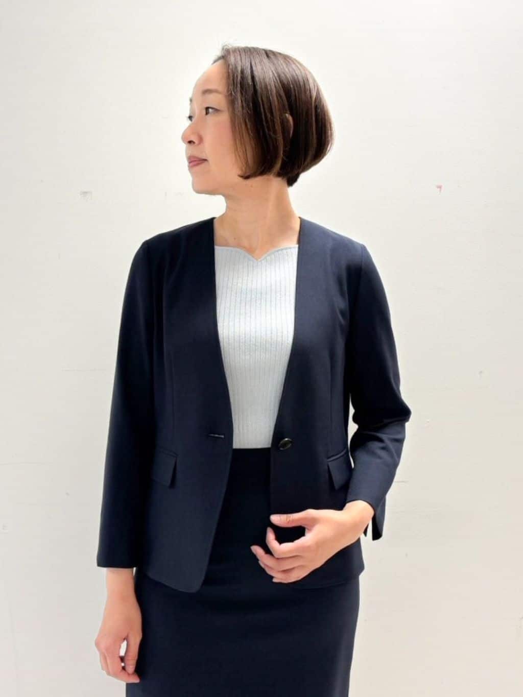 keikoさんの「COUP DE CHANCE｜【洗える／日本製／ハートネック】5分袖ラメ入りニットトップス」を使ったコーディネート