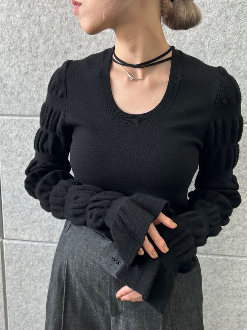 honoka Aさんの「CODE A｜gathered sleeves knit」を使ったコーディネート