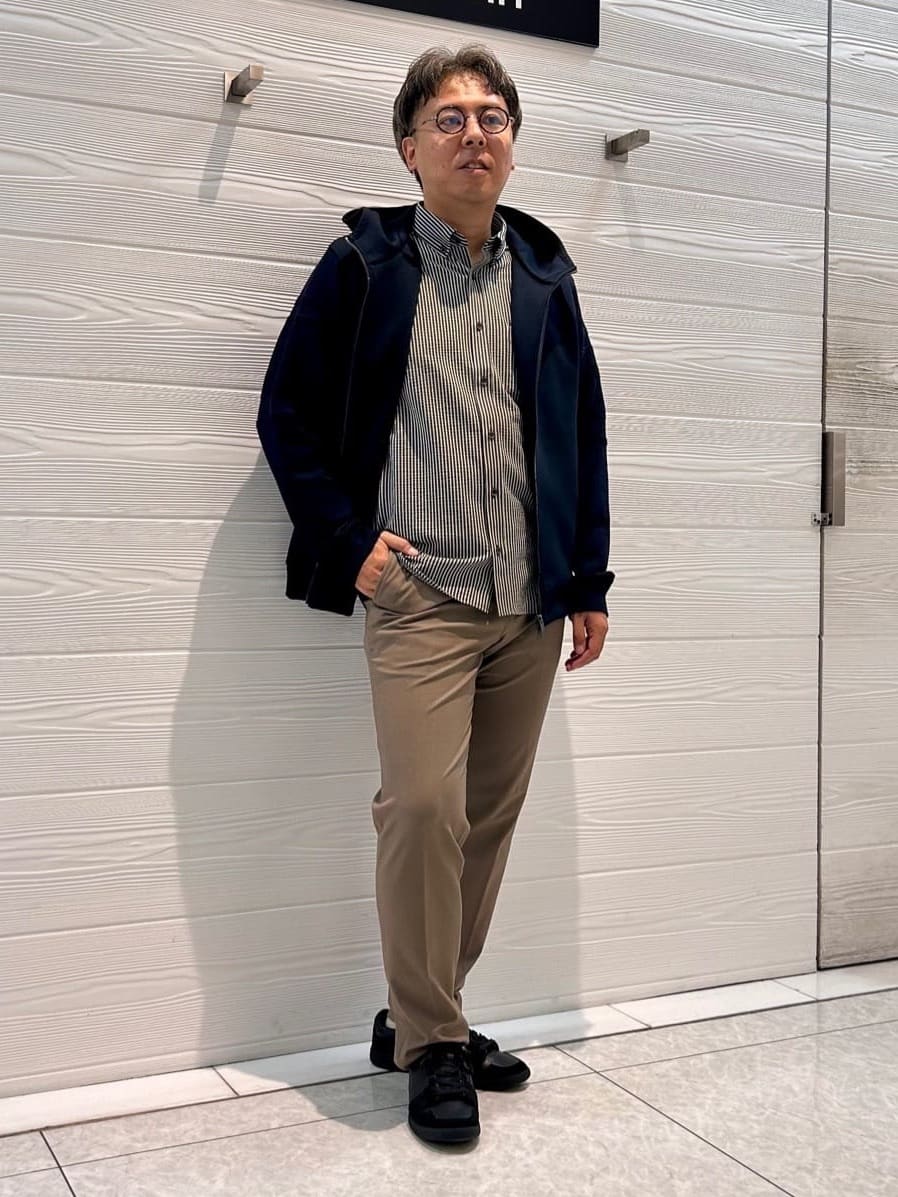 すーさんの「TAKEO KIKUCHI｜【抗菌防臭/シーズンレス】シアサッカー ジャージシャツ」を使ったコーディネート