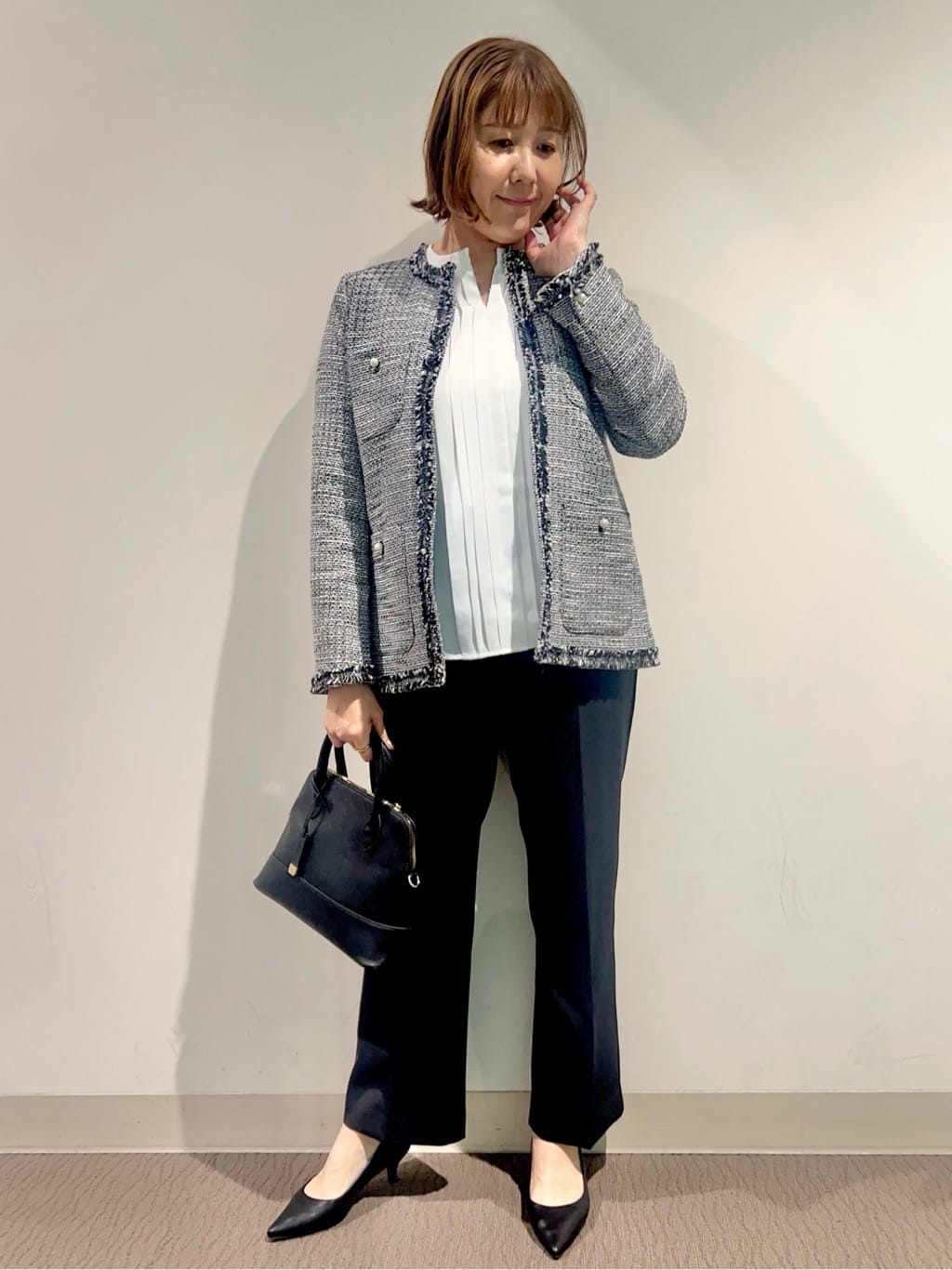 のん.Yさんの「OPAQUE.CLIP｜◆《通勤対応》コットンツイードミドルジャケット」を使ったコーディネート