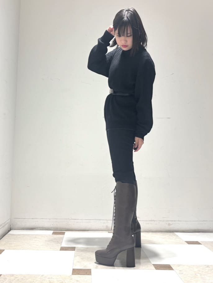 夜桜さんの「ESPERANZA｜【ラク盛り／ロングブーツ】リピーター続出／脚長美脚　レースアップロングブーツ」を使ったコーディネート