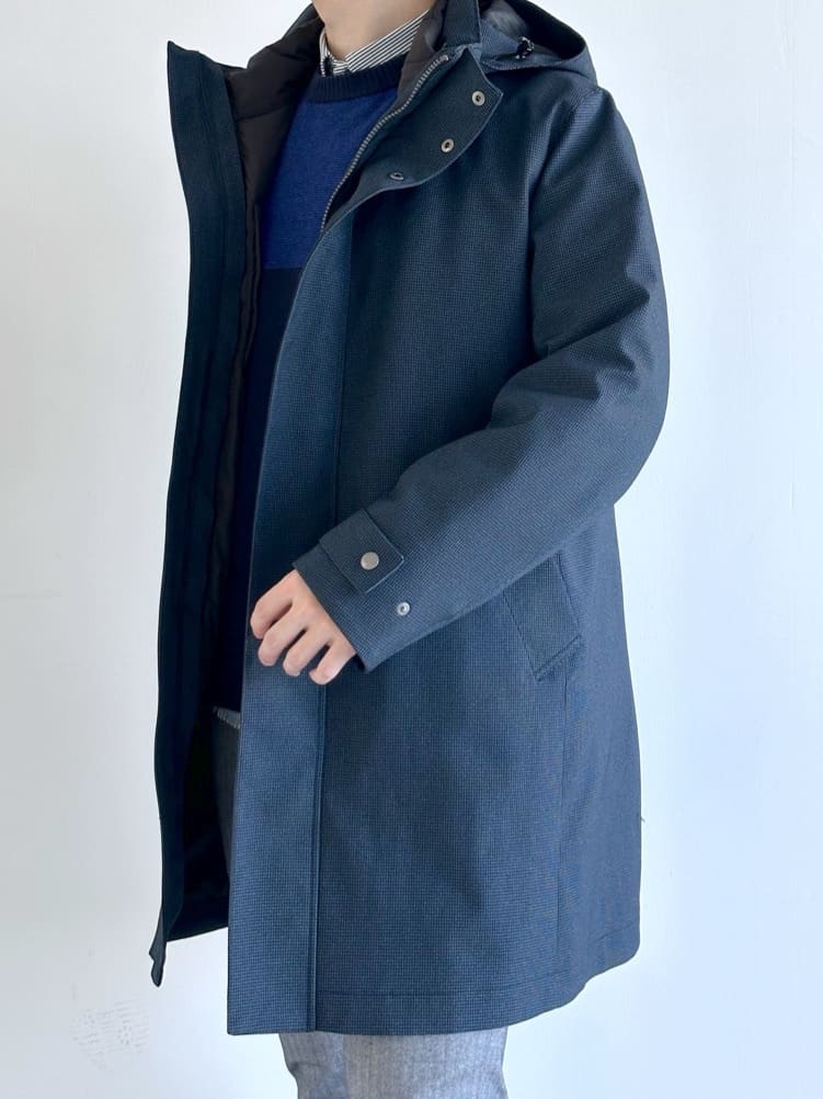 イッシーさんの「TAKEO KIKUCHI｜【3WAY】ハウンズトゥース ダウンライナー コート」を使ったコーディネート