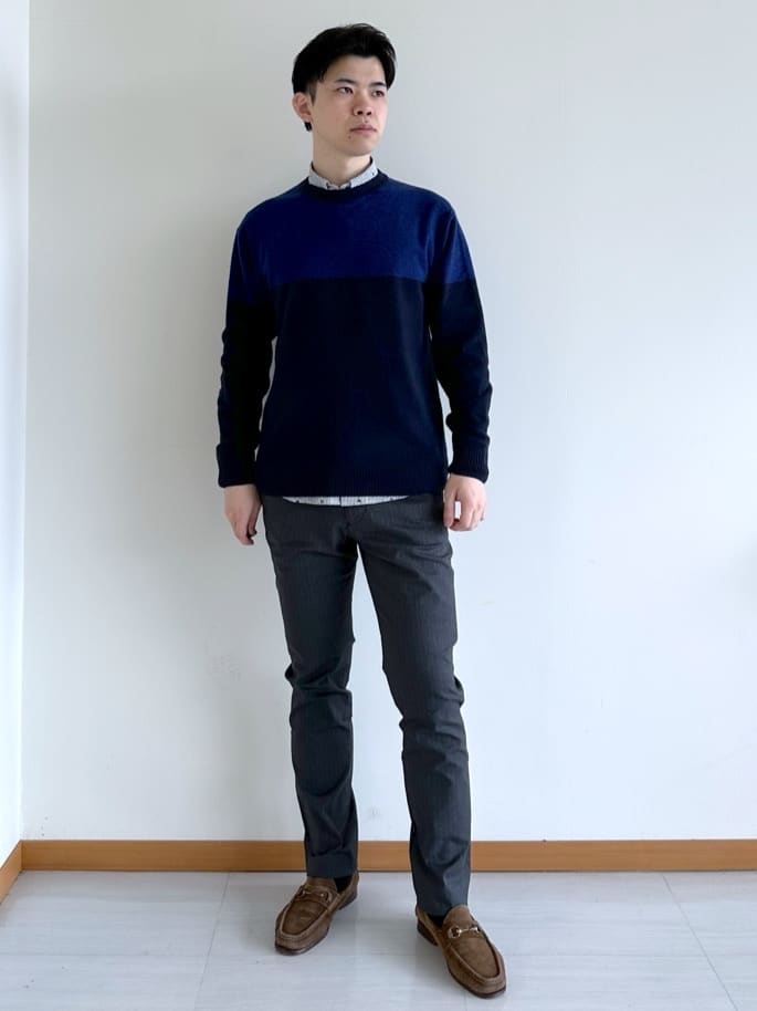 イッシーさんの「TAKEO KIKUCHI｜ハットモチーフ ジャカード ストライプ シャツ」を使ったコーディネート
