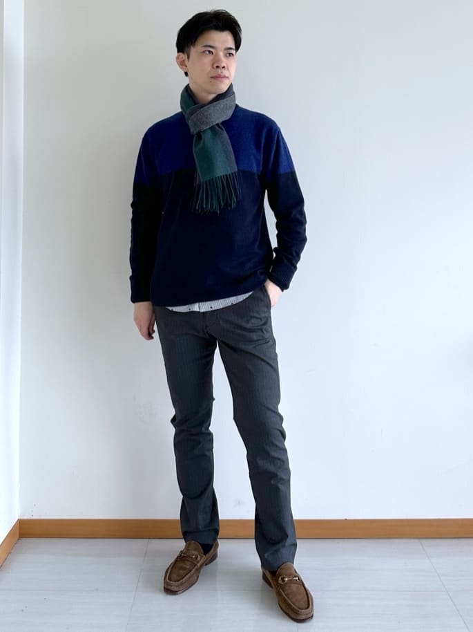 イッシーさんの「TAKEO KIKUCHI｜ハットモチーフ ジャカード ストライプ シャツ」を使ったコーディネート