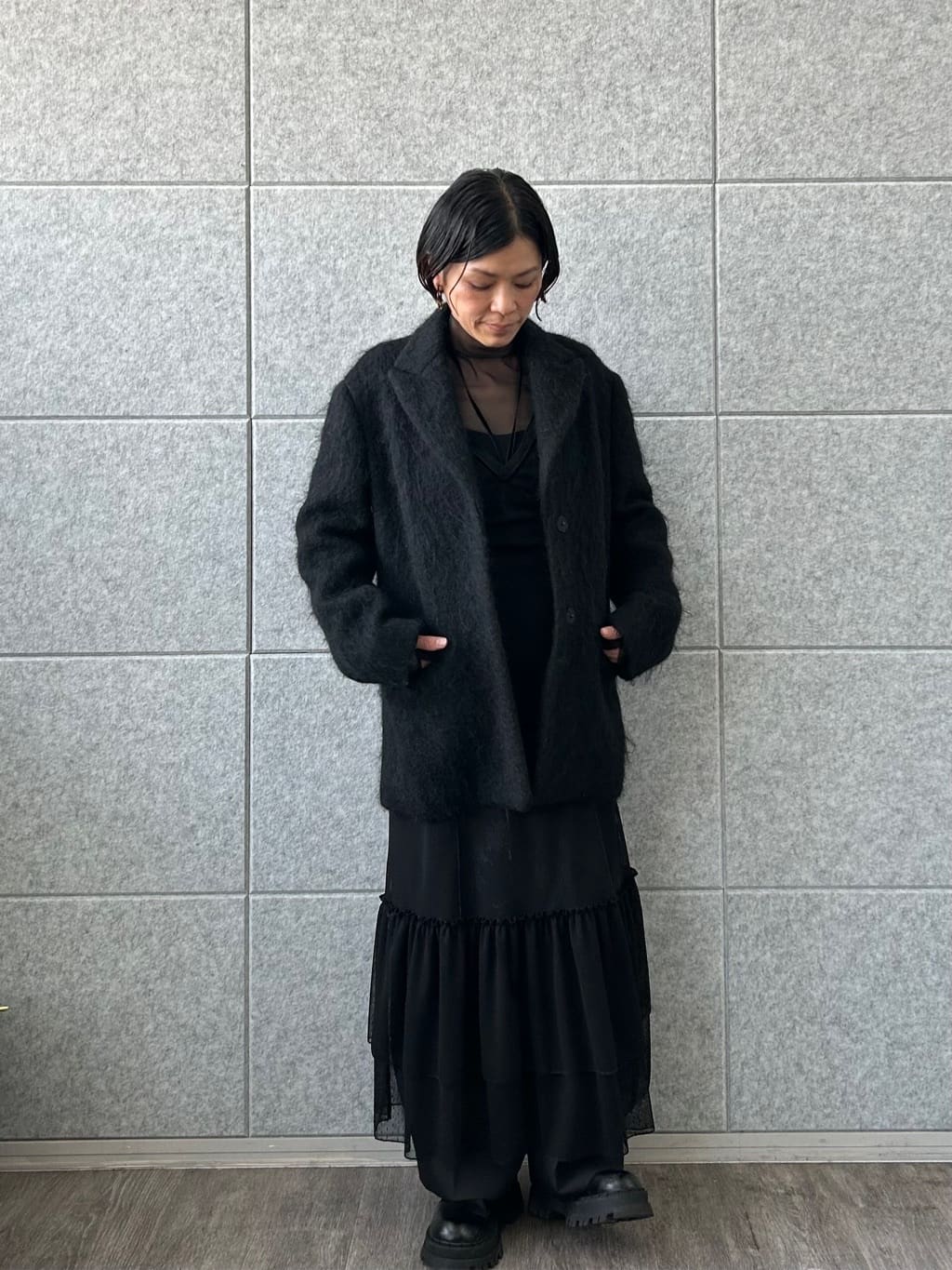yukoさんの「CODE A｜shaggy jacket coat」を使ったコーディネート