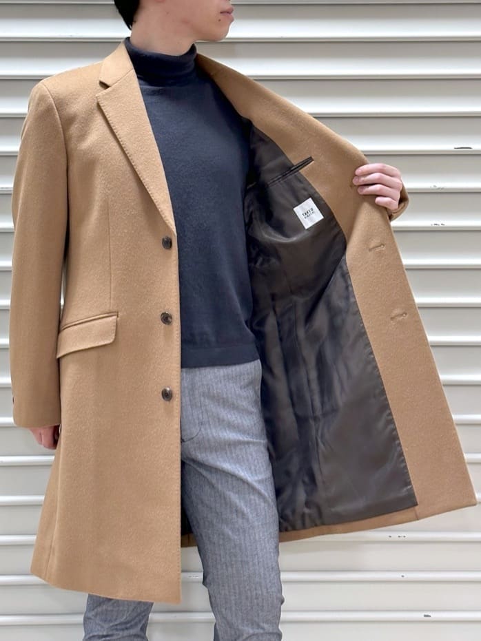 イッシーさんの「TAKEO KIKUCHI｜ウールカシミヤブレンド チェスターコート」を使ったコーディネート