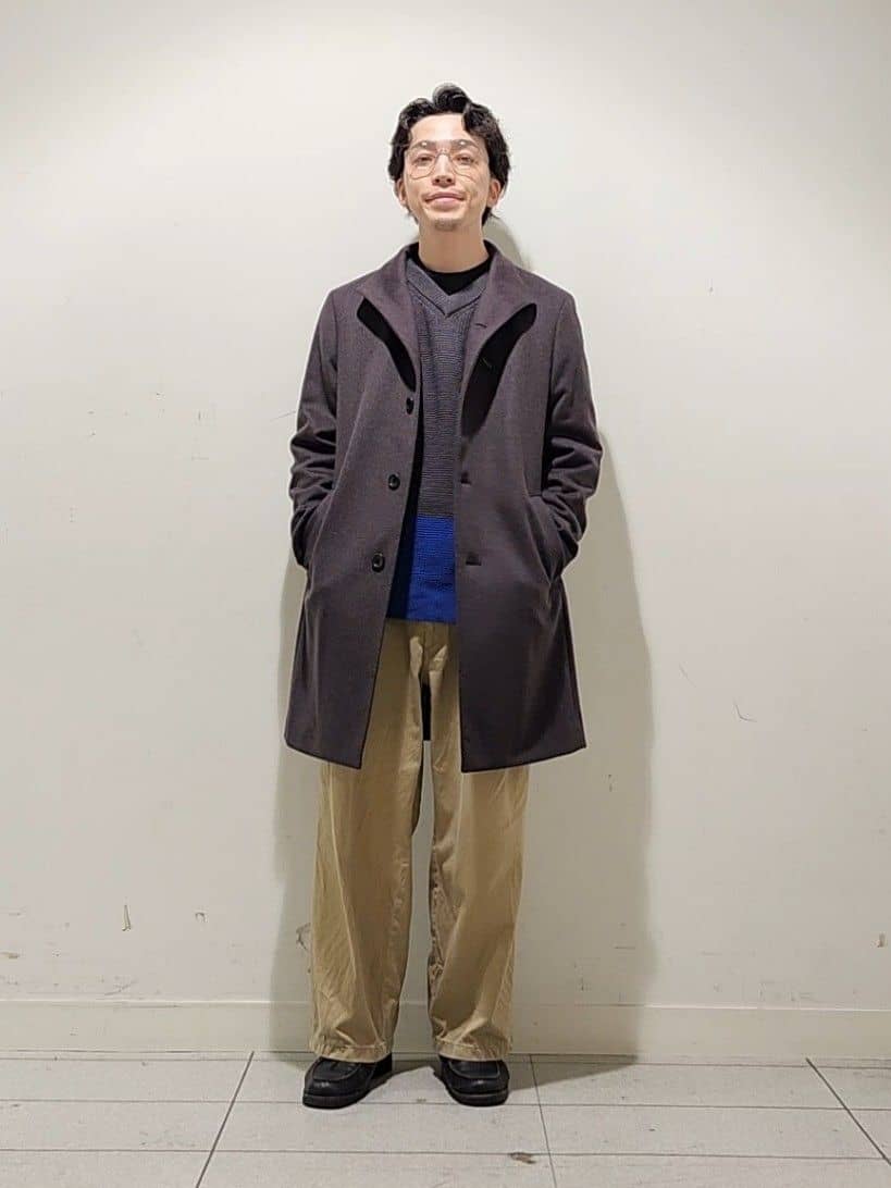 Maedaさんの「TAKEO KIKUCHI｜【ウールカシミヤブレンド】ビーバー調 スタンドカラー コート」を使ったコーディネート