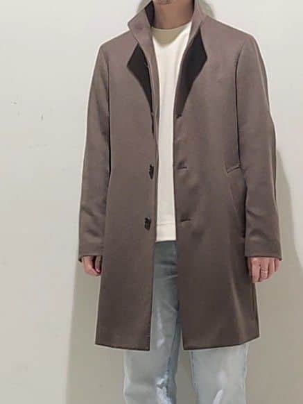 Maedaさんの「TAKEO KIKUCHI｜【ウールカシミヤブレンド】ビーバー調 スタンドカラー コート」を使ったコーディネート
