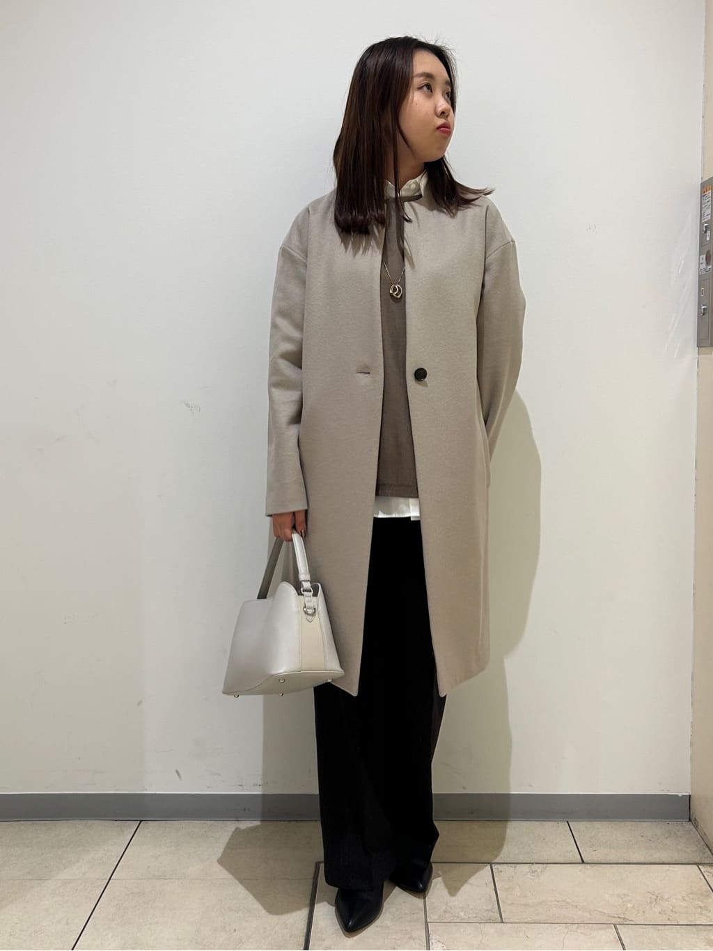 kanoさんの「UNTITLED｜【日本製／通勤／フォーマル】カシミヤ混ノーカラーコート」を使ったコーディネート