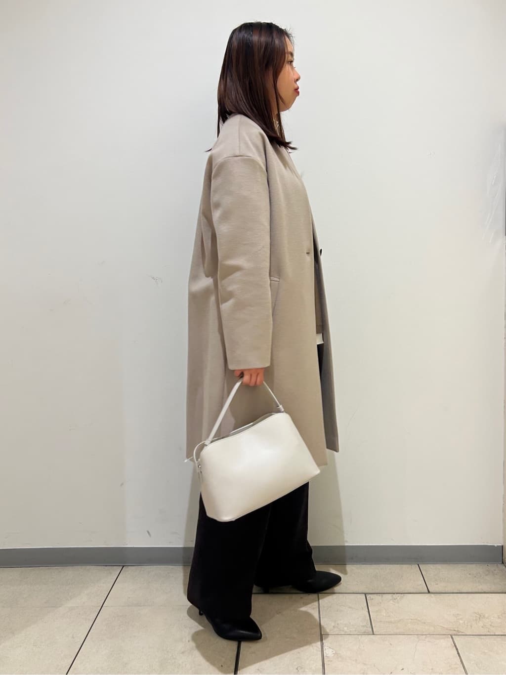 kanoさんの「UNTITLED｜【日本製／通勤／フォーマル】カシミヤ混ノーカラーコート」を使ったコーディネート