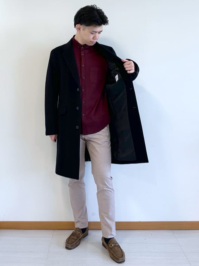 イッシーさんの「TAKEO KIKUCHI｜ウールカシミヤブレンド チェスターコート」を使ったコーディネート
