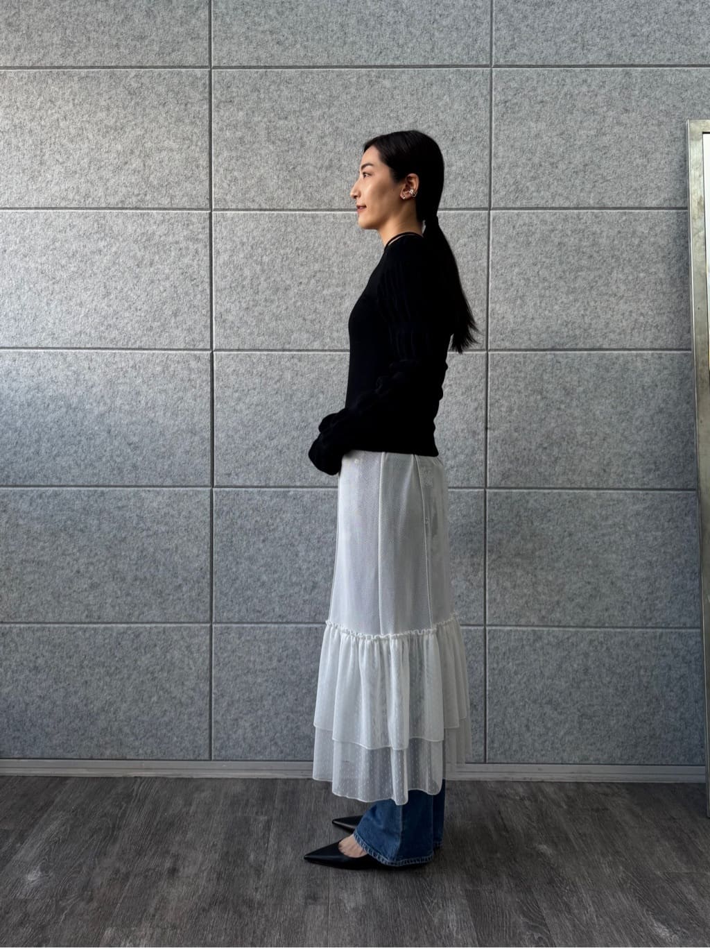 uchi__yamaさんの「CODE A｜gathered sleeves knit」を使ったコーディネート