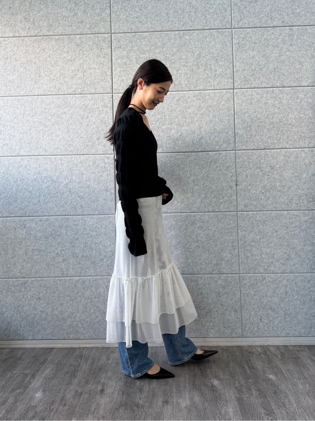 uchi__yamaさんの「CODE A｜gathered sleeves knit」を使ったコーディネート