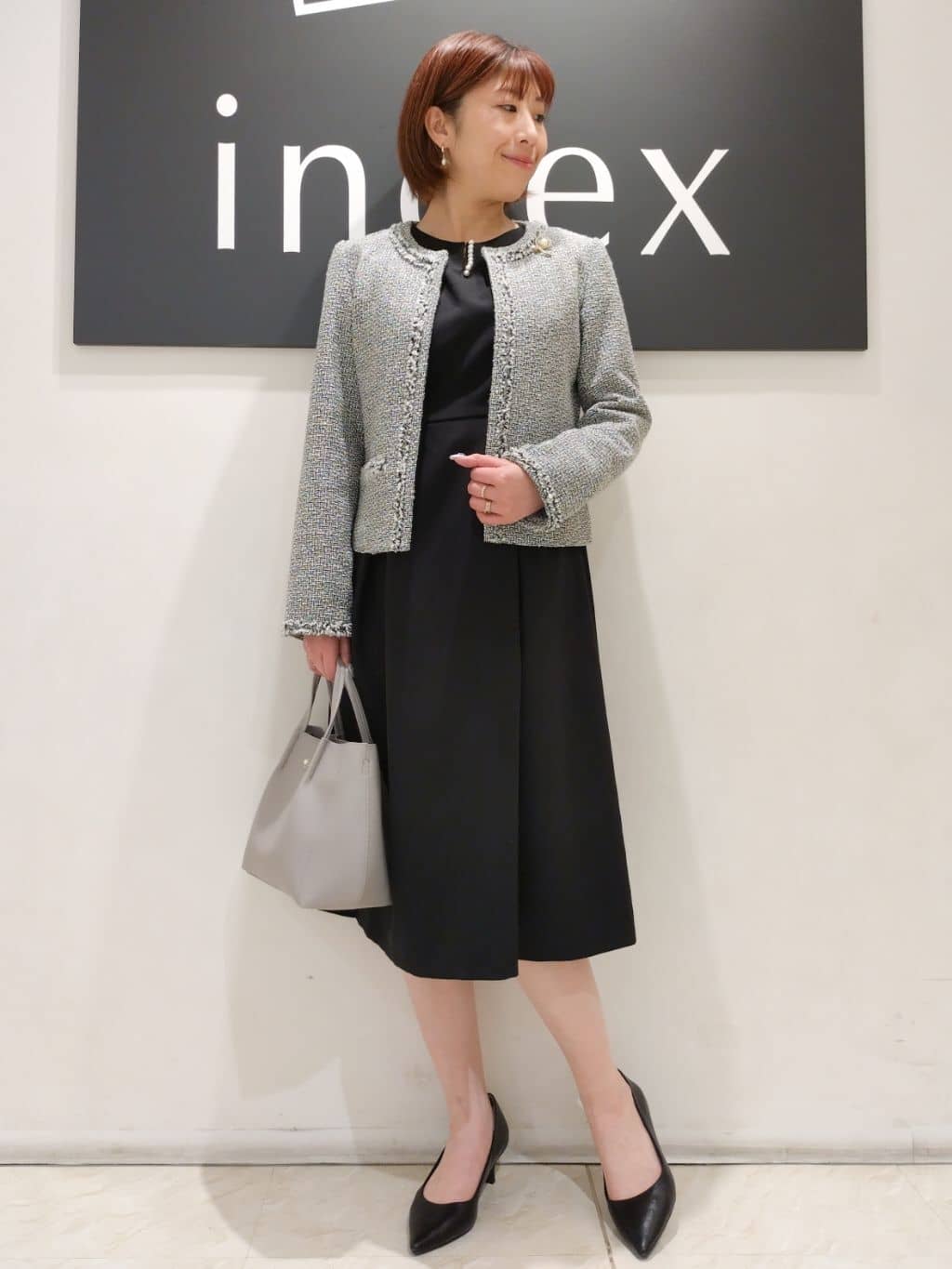 n.さんの「index｜◆＜通勤・セレモニー／セットアップ対応＞ノーカラーツイードジャケット【洗える】」を使ったコーディネート