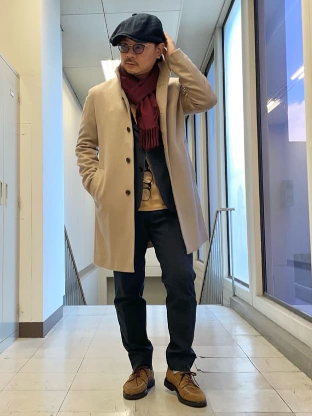 MAKOTO AIさんの「TAKEO KIKUCHI｜【ウールカシミヤブレンド】ビーバー調 スタンドカラー コート」を使ったコーディネート