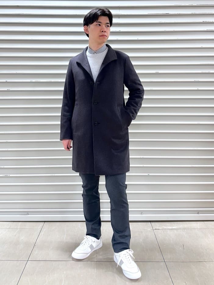 イッシーさんの「TAKEO KIKUCHI｜【ウールカシミヤブレンド】ビーバー調 スタンドカラー コート」を使ったコーディネート