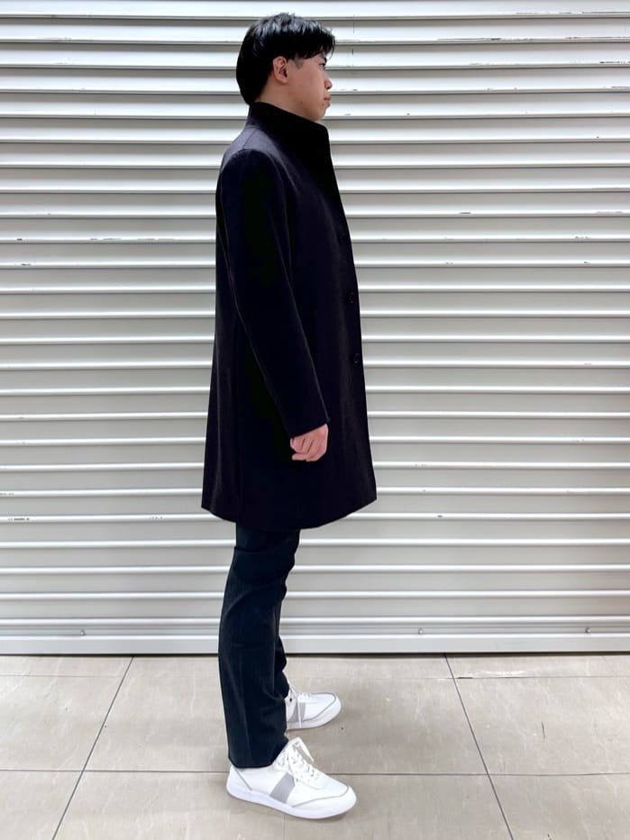 イッシーさんの「TAKEO KIKUCHI｜【ウールカシミヤブレンド】ビーバー調 スタンドカラー コート」を使ったコーディネート