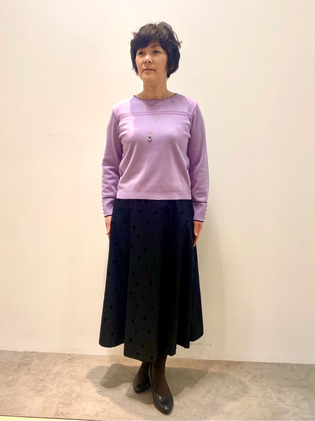 oharaさんの「Reflect｜◆ドットプリントフレアスカート」を使ったコーディネート
